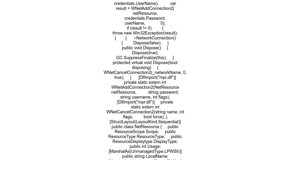 How to provide user name and password when connecting to a network share