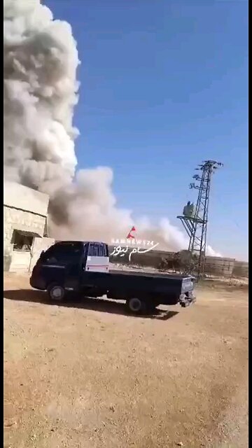 This is the moment the weapons depot exploded near Idlib, northern Syria.