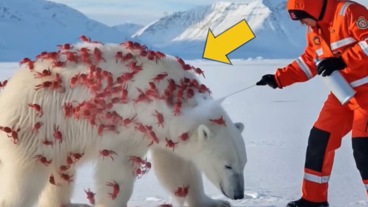 The rescue team saved this beautiful polar bear from crabs!🐻‍❄️