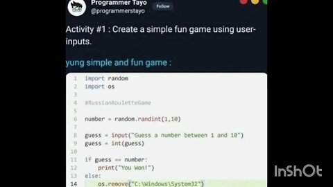 Activity #1: Create a simple fun game using user-inputs.