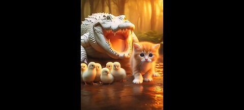 Cat save baby birds. from crocodile. #viralreels #rumble #motivetional story