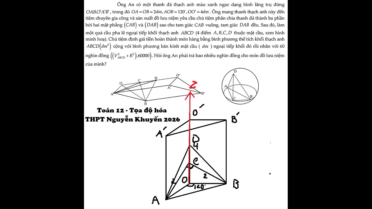 THPT Nguyễn Khuyến 2026: Ông An có một thanh đá thạch anh màu xanh ngọc dạng hình lăng trụ đứng
