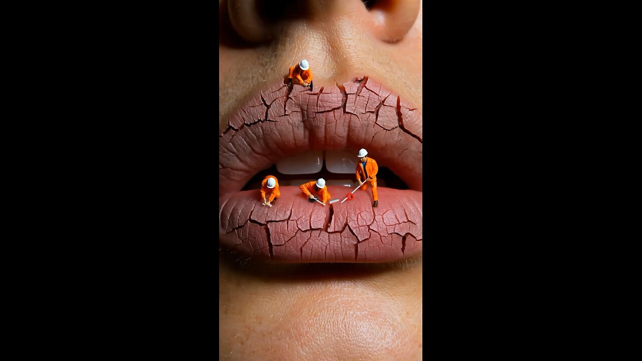 Tiny workers restore cracked lips in a realistic ASMR macro.