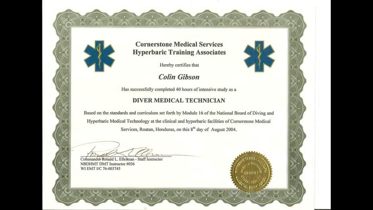 Diver Medical Technician. Roatan, Honduras.