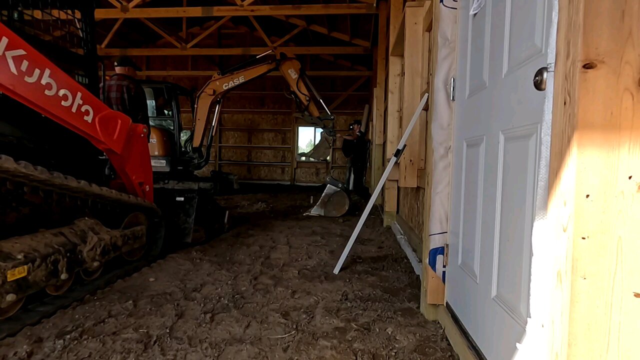 Laying the radon and combustion air pipes.