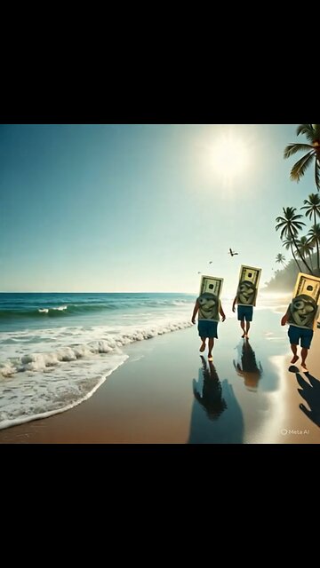 Dollar Bills Walking On A Beach Gif