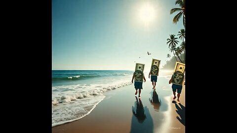 Dollar Bills Walking On A Beach Gif