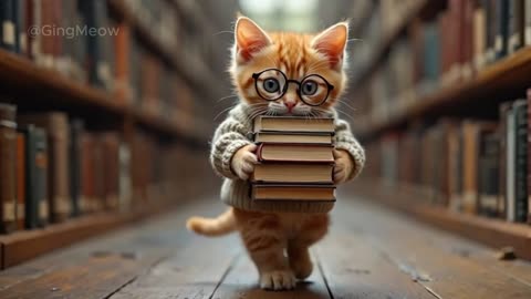 Tiny Baby Ginger Cat_s Cozy Library Adventure