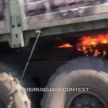 Burning Russian Fuel Tuck Leaking Onto the Roads