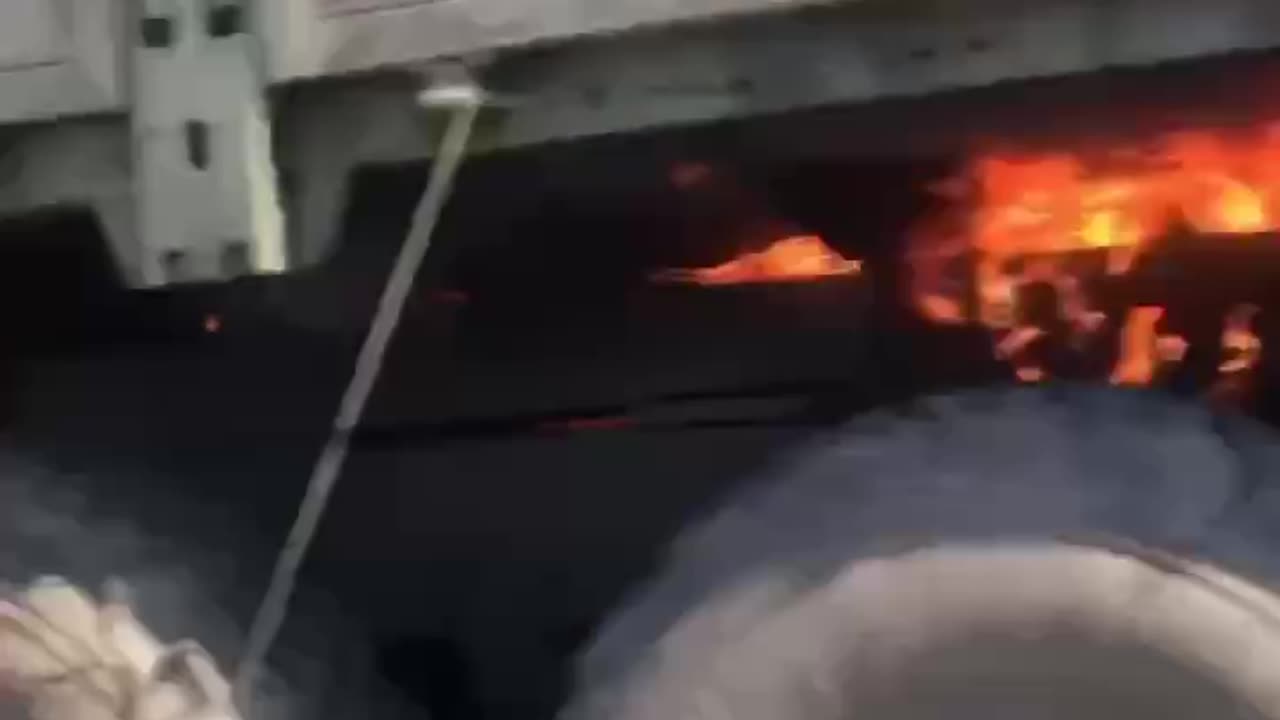 Burning Russian Fuel Tuck Leaking Onto the Roads