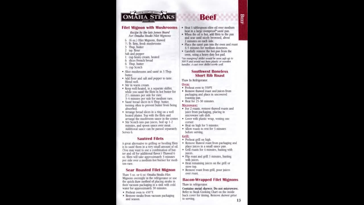Omaha Steaks Great Gathering Guide & Cook Book