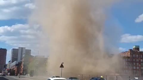 Large dust devil in Manchester, UK.