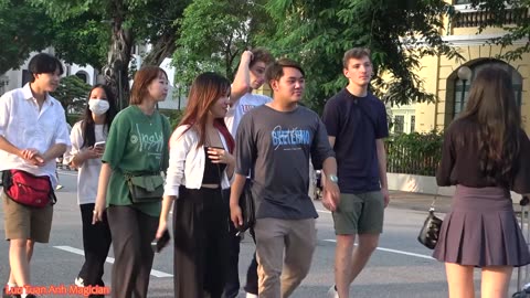 silent guy pulls odd gag around busy road hanoi