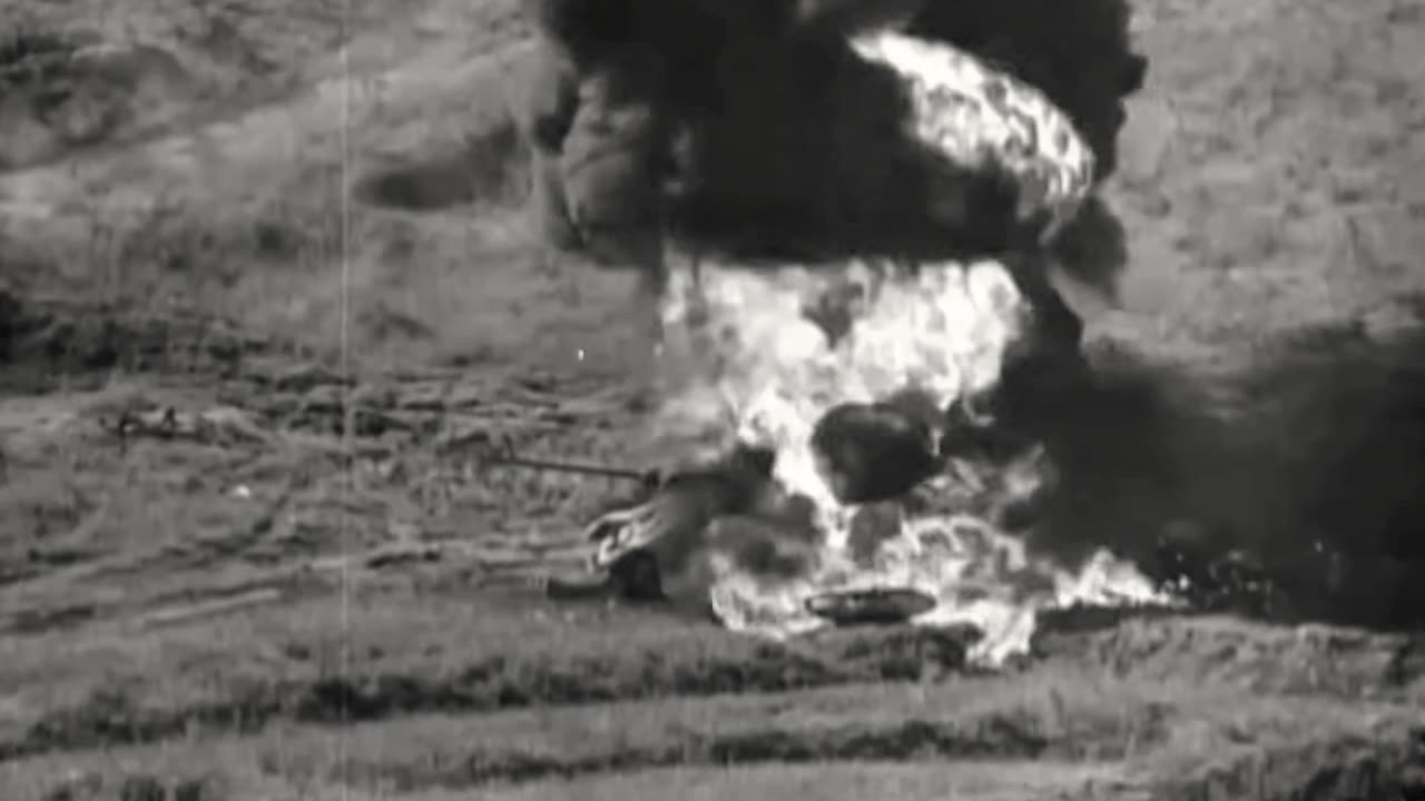 Korean T-34/85 piled with napalm tanks and used as a range target for a quad .50 cal