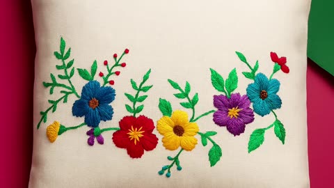 Flower Bail Embroidery Design on Cushion | Hand Embroidery Idea