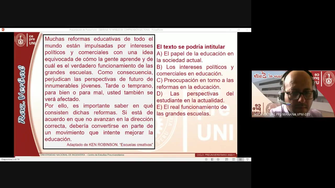 CEPRE UNI 2022 - 1 | Semana 10 | Raz. Verbal