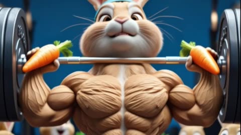 AI Animation: Giant Muscular Rabbit Lifts Heavy Barbell at the Gym