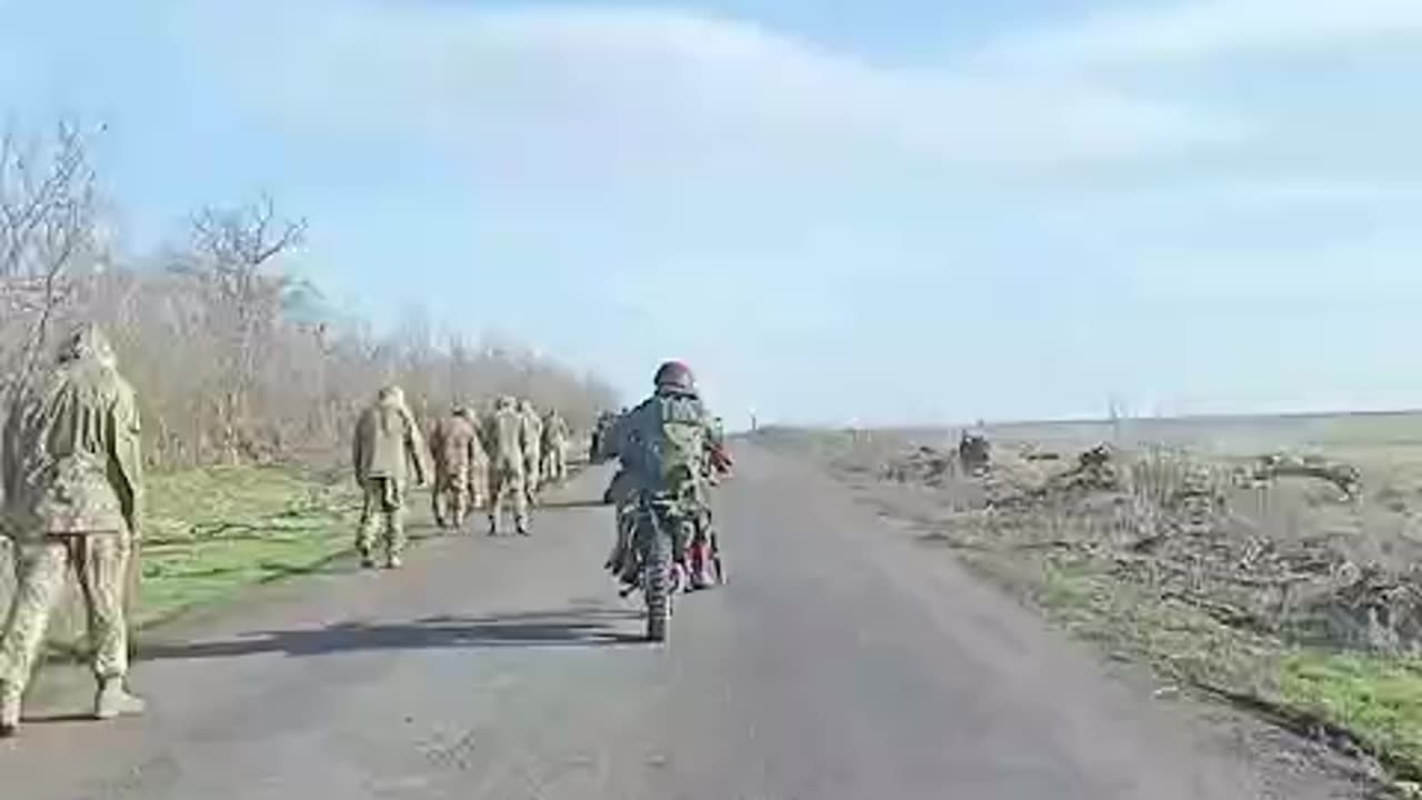 Russians Lead a Group of Prisoners of War to the Rear From Pokrovsk