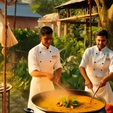 Chef cooking outside the house