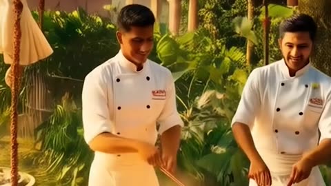 Chef cooking outside the house