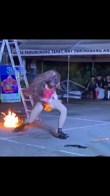 Stage performer/dancer actually catches her crotch on fire