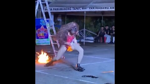 Stage performer/dancer actually catches her crotch on fire