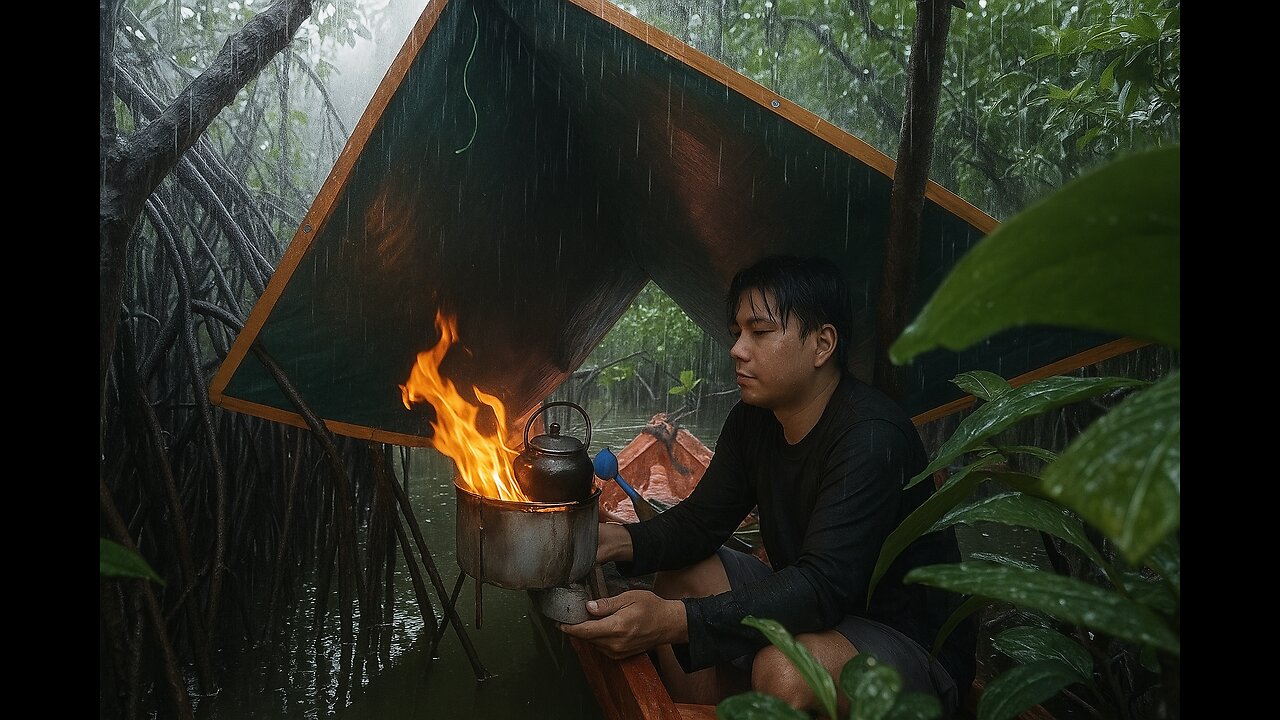 HEAVYRAIN SOLO CAMPING IN THE RIVER