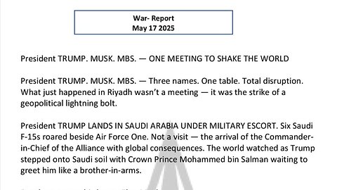 WAR REPORT - MAY 17 2025 - ONE MEETING TO SHAKE THE WORLD