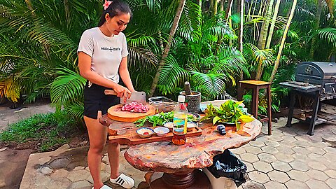 Asian Girl Cooking Green Curry Soup