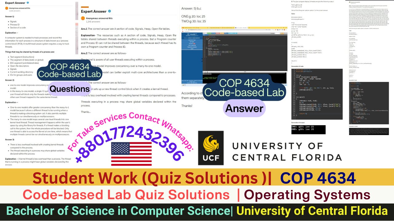 Student Work(Quiz Solutions)|COP4634 Multithreading Concepts Q&A Work Video |UCF
