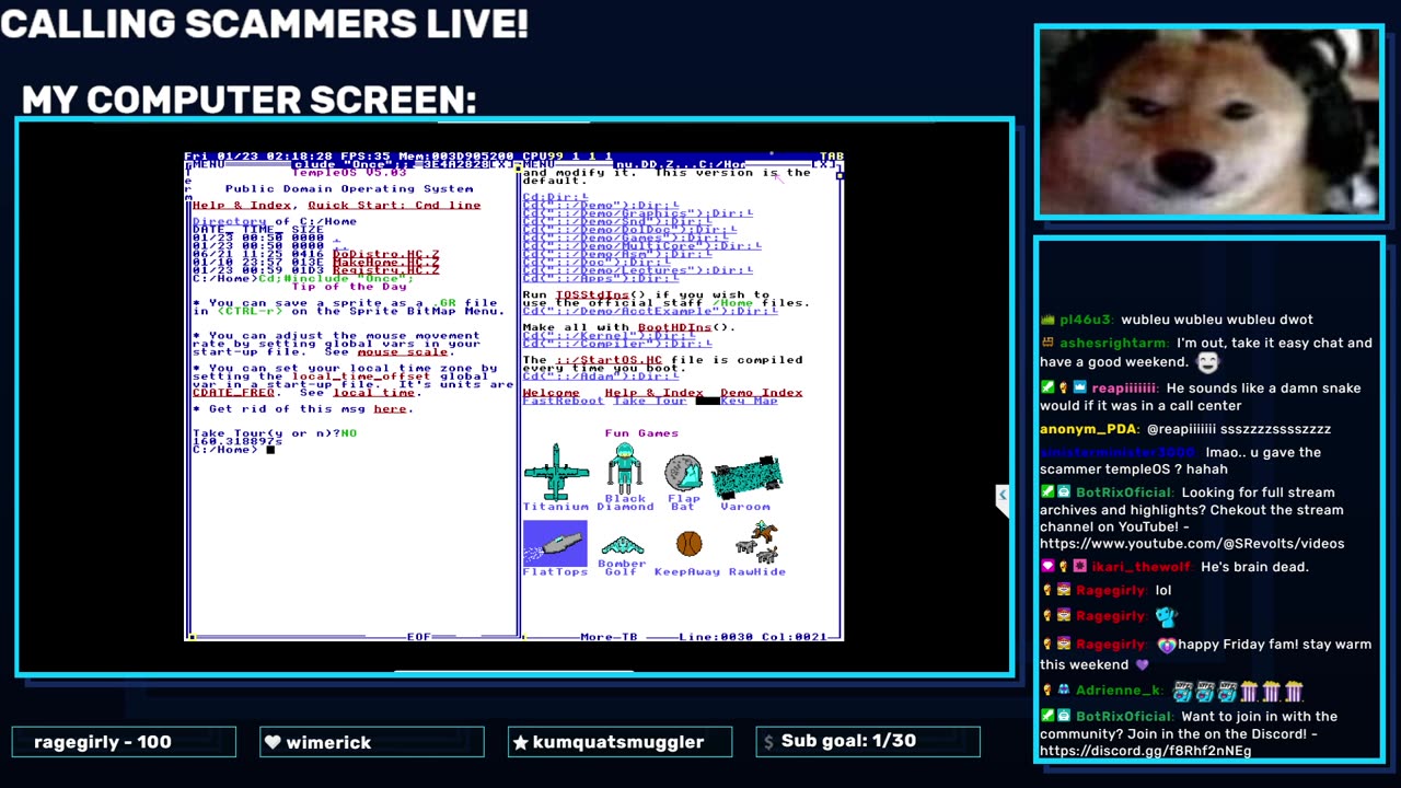 TempleOS IS BACK | Calling Scammers LIVE