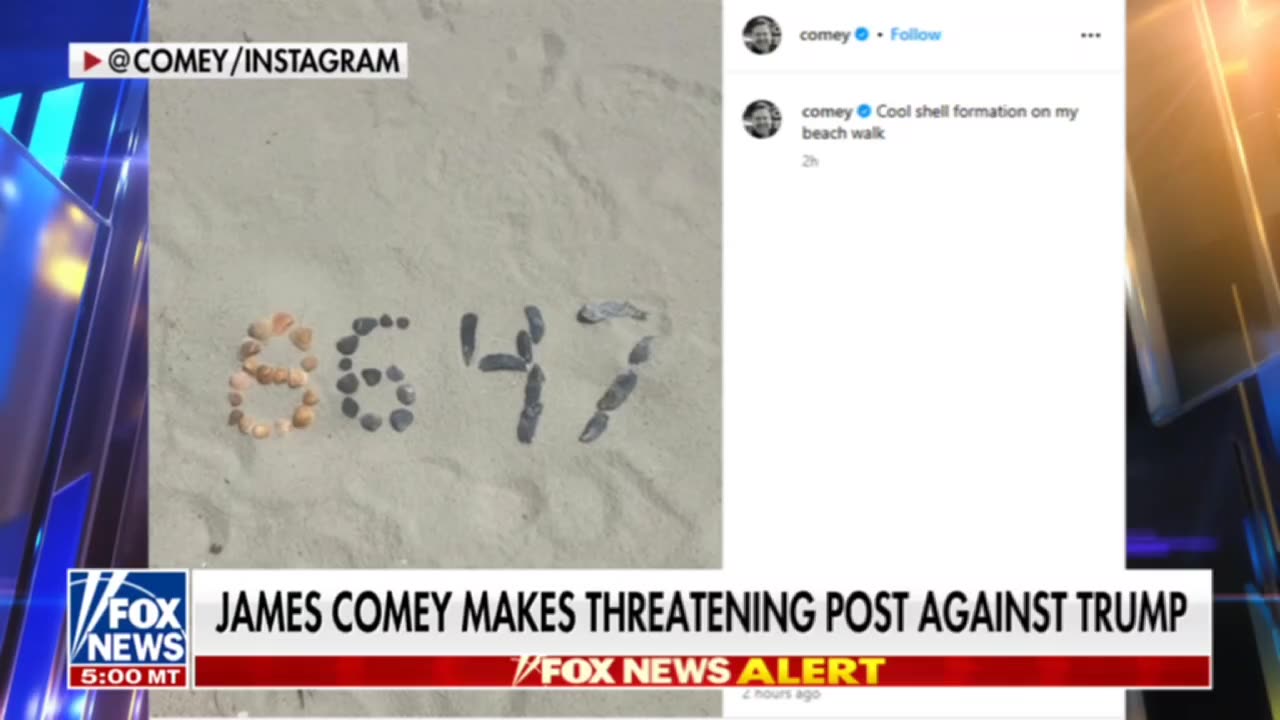 Disgraced Former FBI Director James Comey posted "86 47" threat against Pres. Trump