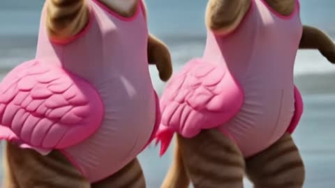 Dancing in flamingo costumes