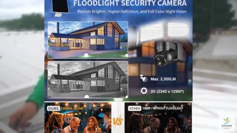 Sdstone Solar Floodlight Security Camera Wireless Outdoor（64GB SD Card ） 2000LM