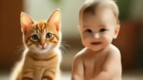 Dancing cat and baby. This duo dances wonderfully.