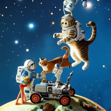 Astronauts climb down from the lunar lander and plant an American flag on the lunar surface.