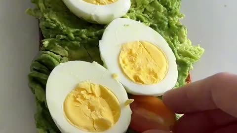 High protein breakfast, egg boiled avocado bread