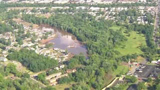 Aerial video shows floodwaters swamping homes in New Jersey