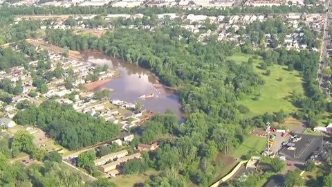 Aerial video shows floodwaters swamping homes in New Jersey