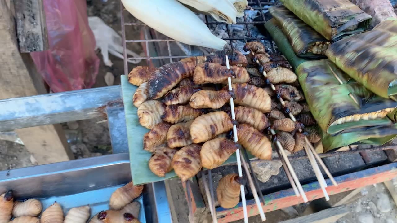 Yummy Snacks For Sale at Jang Cave in Vang Vieng, Laos