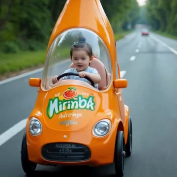 baby driving Mirinda Bottle car