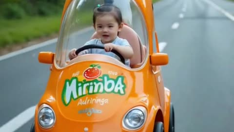 baby driving Mirinda Bottle car