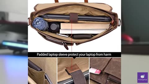 Mens Messenger Bag 15.6 Inch Waterproof Vintage Genuine Leather Waxed Canvas Bri