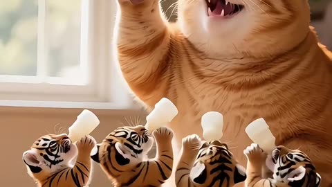 The Bad Fat Orange Stole Four Little Tigers! 🐯😼#catstorytime #funnycats #aicatvideo