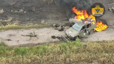 Drone Pilot Finishes Off a Ukrainian Vehicle and Its Former Occupants