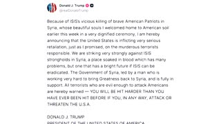 US hits ISIS in Syria with large retaliatory strikes: officials