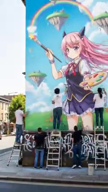 People Painting Anime girl Art in the The Road