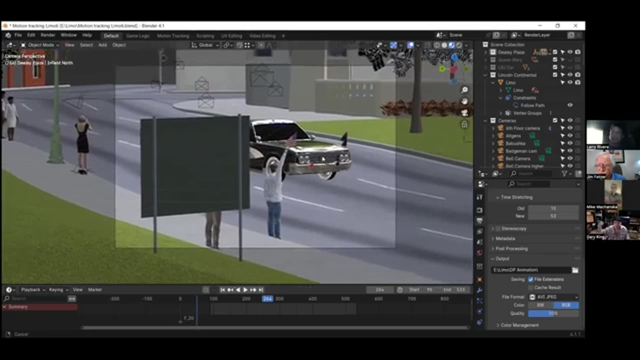 Rivera's 3D Blender Model 10y in the Making-shows Greer Dragging Limo to Curb/Storm Drain for Shot