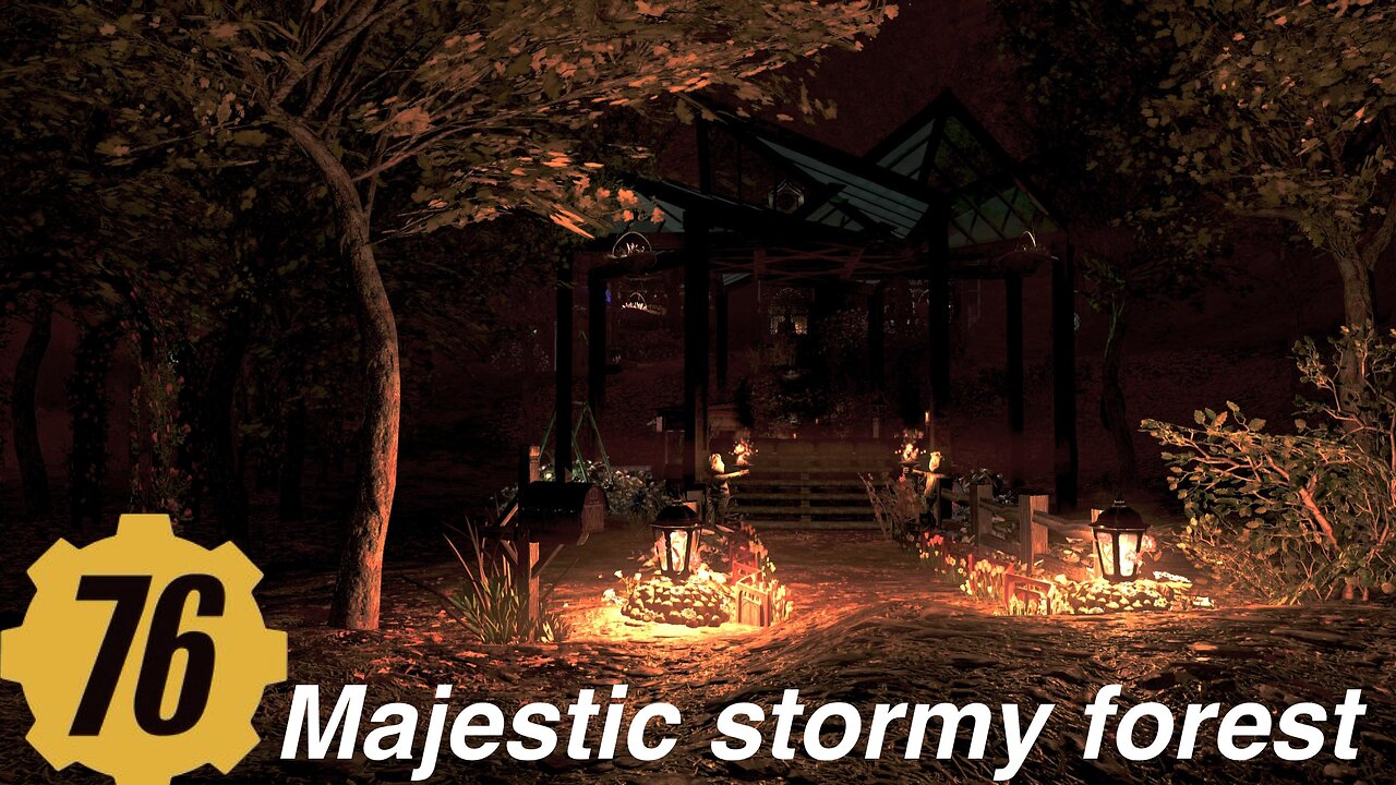 Fallout 76 majestic stormy forest Camp build, Fallout