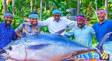 200 Pounds BIG TUNA FISH | Tuna Fish Cutting and Cooking in Village| Tuna Fish Steak Recipe